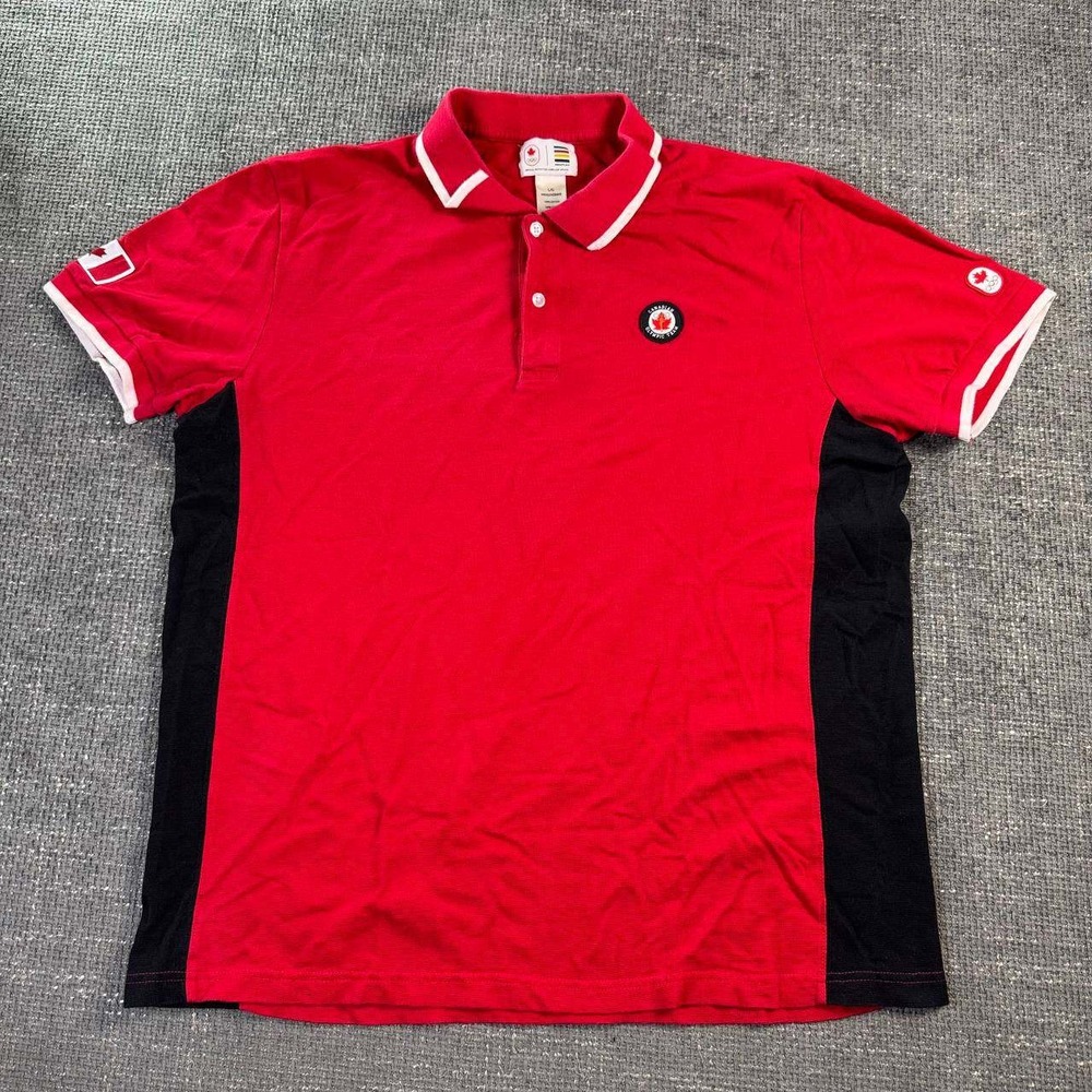 Hudson's Bay Canadian Olympic Team Polo Mens Large Red Black Colorblock Sporty